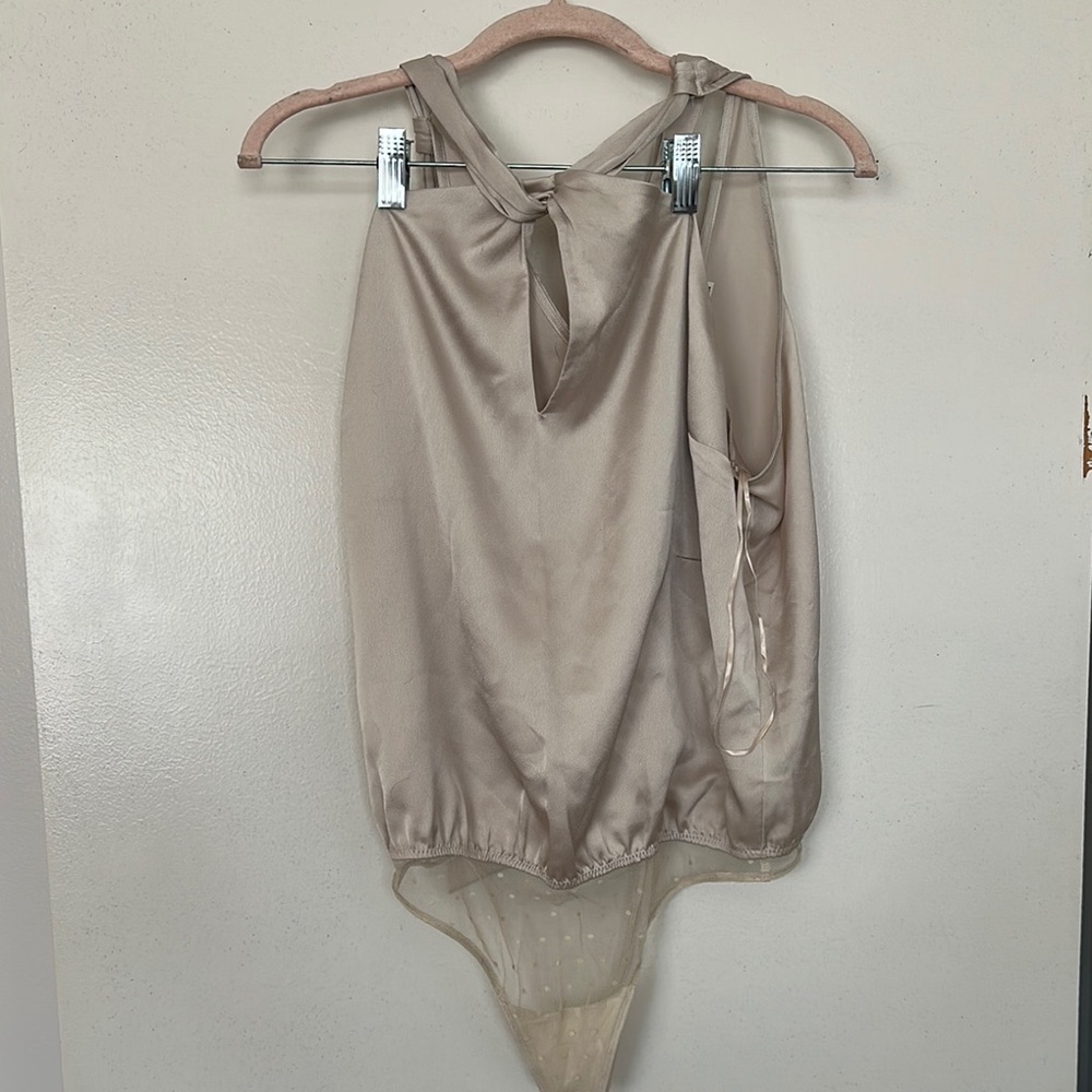 Stylish Beige Sleeveless bodysuit with Knot Detail